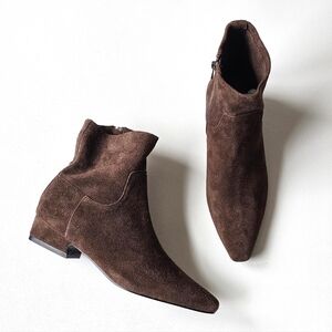 JASON WU Brown Suede Ankle Booties Pointed Toe Genuine Leather Runway Style 7.5